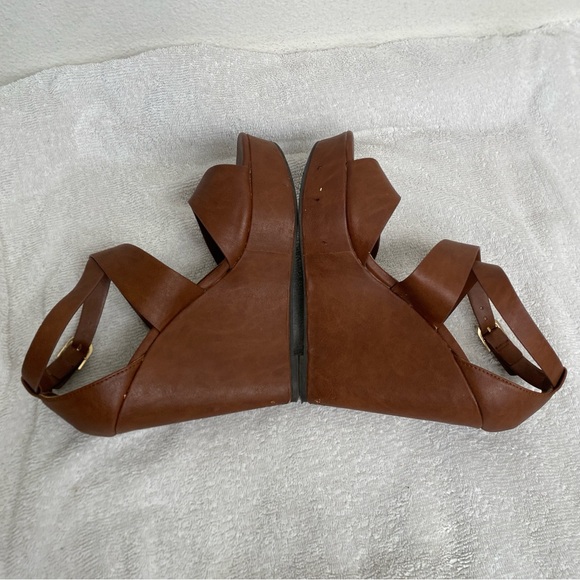 Forever 21 Womens Brown Faux Leather Strappy Platform Wedge Sandal Size 7.5 Boho - Picture 5 of 15